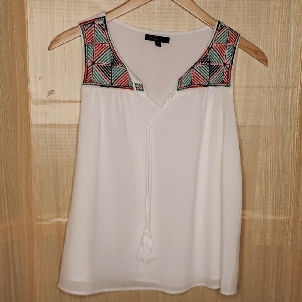 C. Luce Womens White Sleeveless Gauzy Boho Top Medium